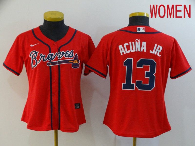 Women Atlanta Braves #13 Acuna jr Red Nike Game MLB Jerseys